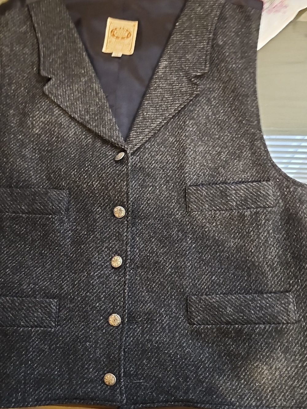 Mens Black Wool Blend Vest with Metal Buttons